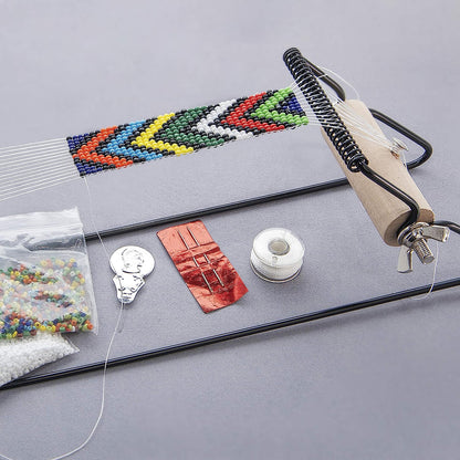 Metal Bead Loom Kit, Includes Loom (12.5" X 2.5" X 3"), Thread, Needles, and 18 Grams Glass Beads for Bracelets, Necklaces, Belts, and More