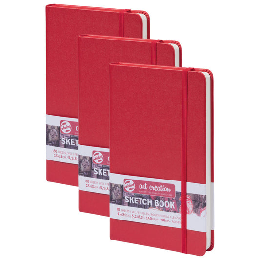 Sketchbook, 80 Sheets, 90lbs, Red Cover, 5.1" x 8.3", Pack of 3