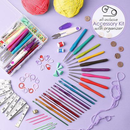 Crochet Kit for Beginners Adults, Crochet Kits for Beginner, Learn to Crochet Set, Crocheting Kit, 1500 Yards Crochet Yarn, Crochet Hook Set, Crochet Accessories and Supplies