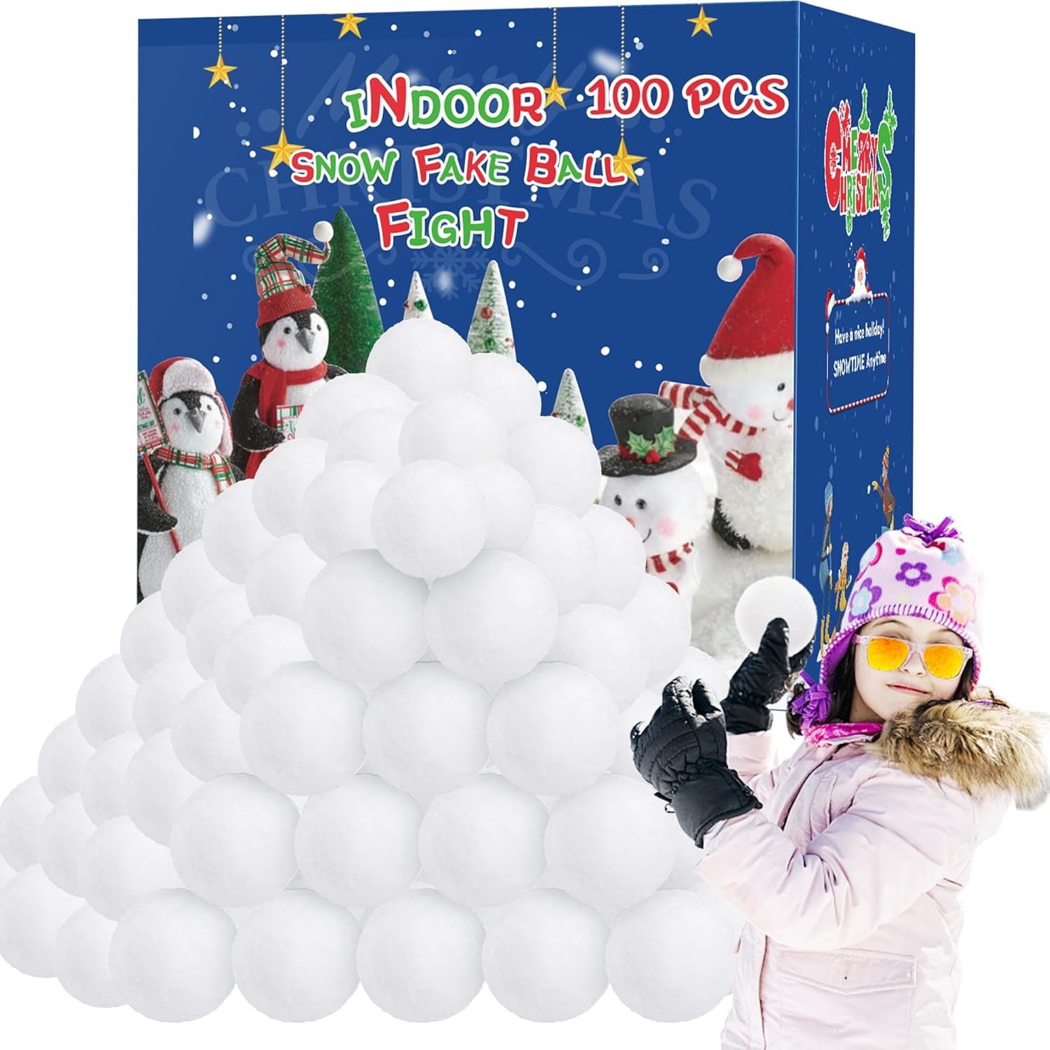 100 Pack Snow Fake Balls, Soft Artificial Snow Toy Balls, Indoor Snow Fight Ball Set for Multiplayer Outdoor Parent-Child Throwing Game Winter Home Christmas Decorations DIY Party Present