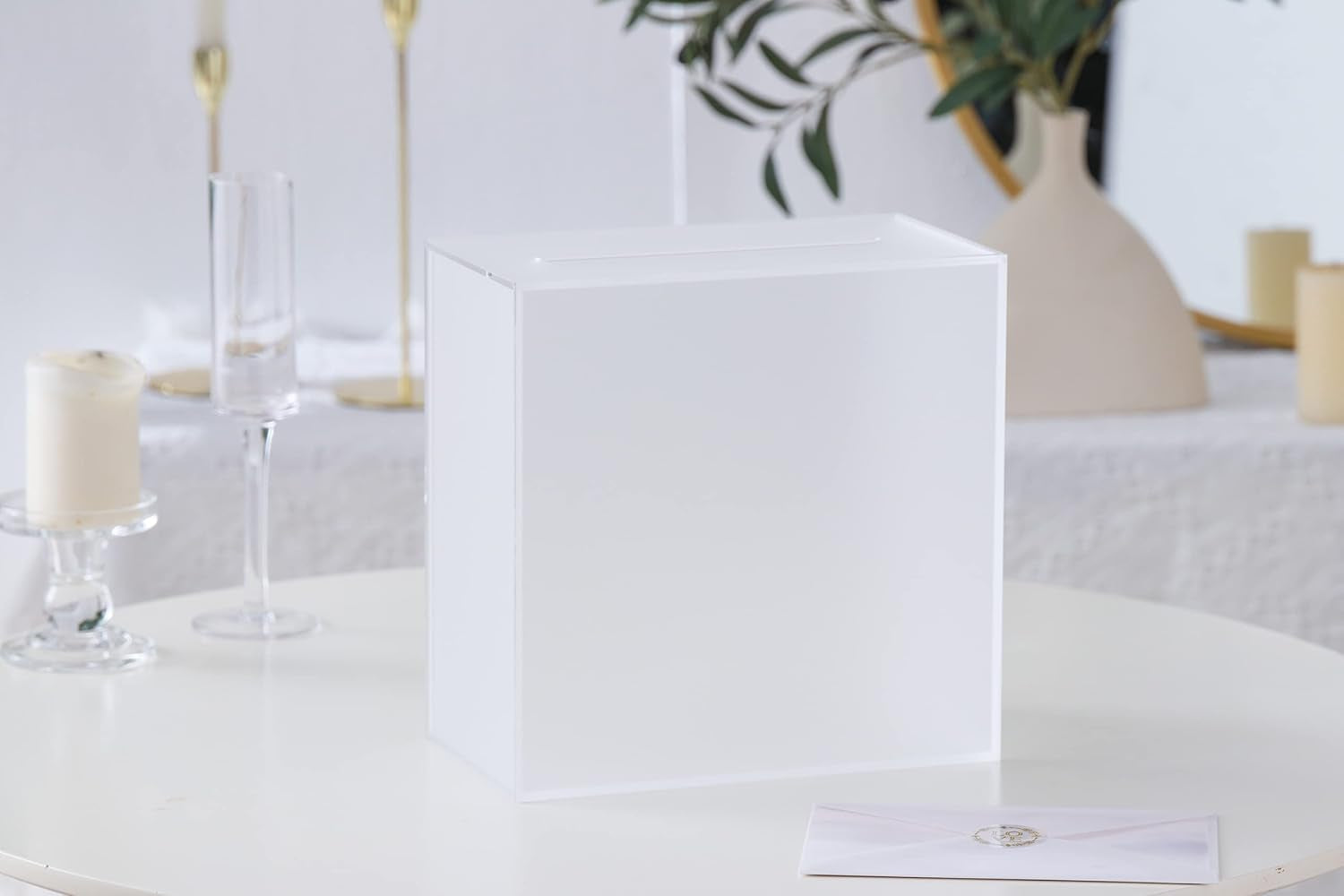 Frosted Acrylic Wedding Card Box with Slot, Thick DIY Large 10X10X5.5 Inch W/No Print, Wedding Receptions Wishing Well Money Box, Birthday, Memory Box