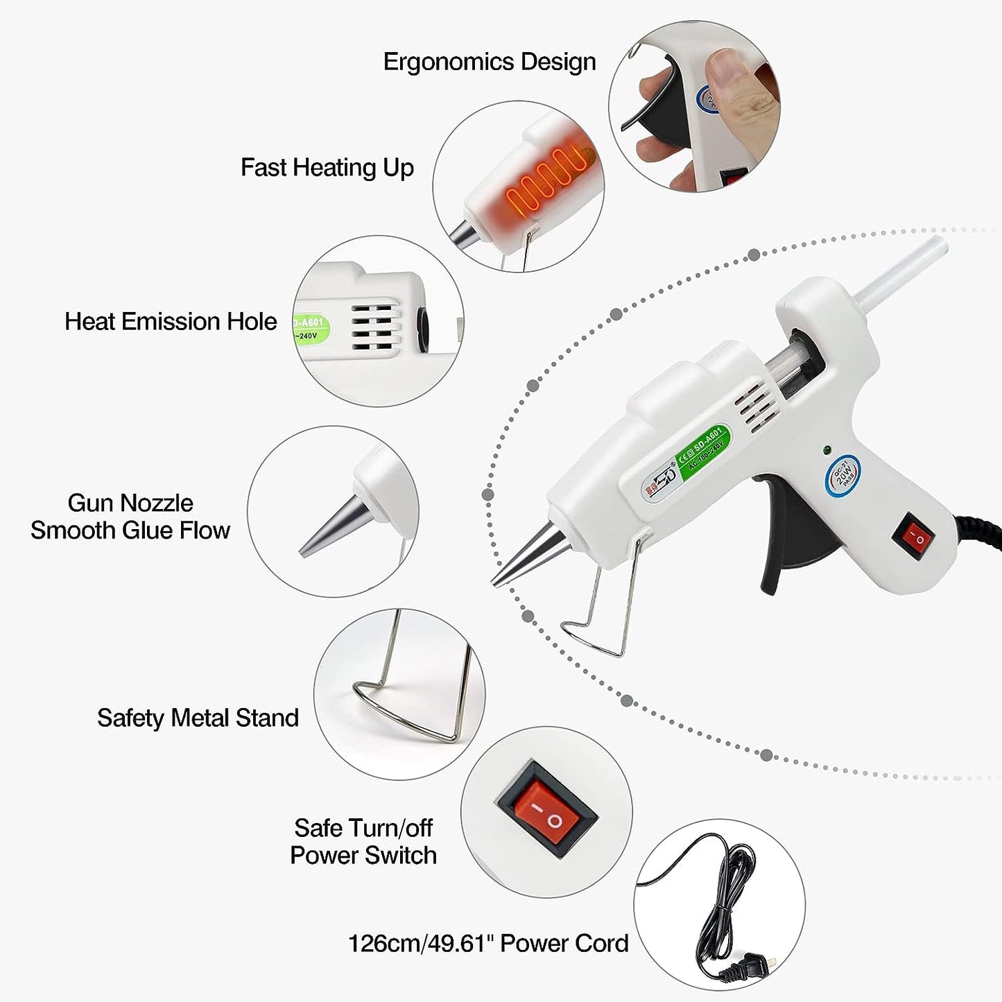 Hot Glue Gun with 30 Glue Sticks, Fast Preheating Hot Melt Gun, Mini Glue Gun Kit for Kids DIY School Craft Projects and Quick Home Repairs, 20W White