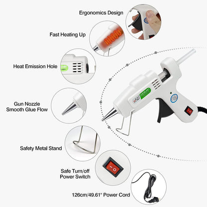 Hot Glue Gun with 30 Glue Sticks, Fast Preheating Hot Melt Gun, Mini Glue Gun Kit for Kids DIY School Craft Projects and Quick Home Repairs, 20W White