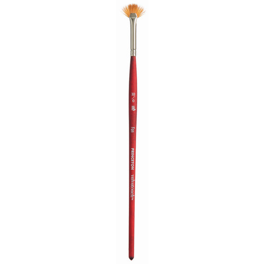 Velvetouch Fan Brush, Synthetic Bristles, Short Handle Mixed Media Paintbrush, Scarlet, Size 10/0, 1 Count