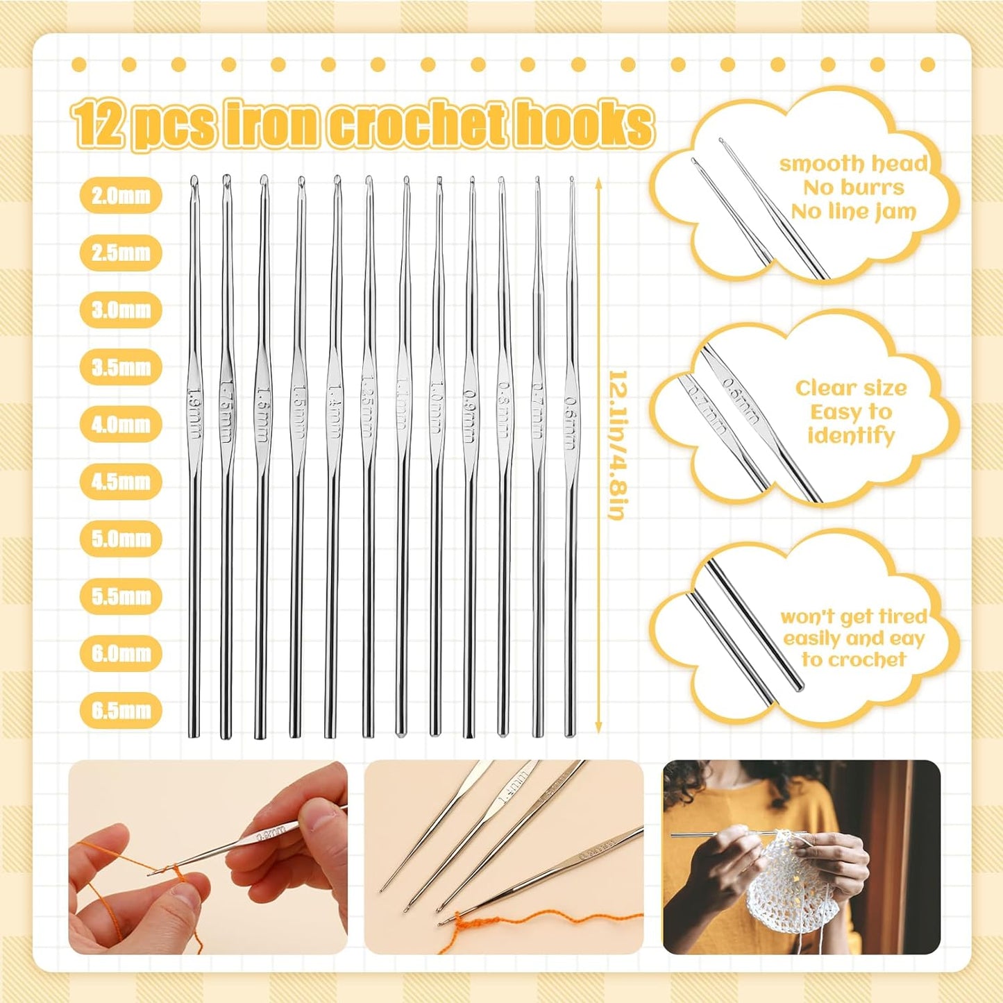 54 Pcs Crochet Needles Set, Crochet Hooks Kit with Storage Case, Ergonomic Knitting Needles Blunt Needles Stitch Marker DIY Hand Knitting Craft Art Tools for Beginners