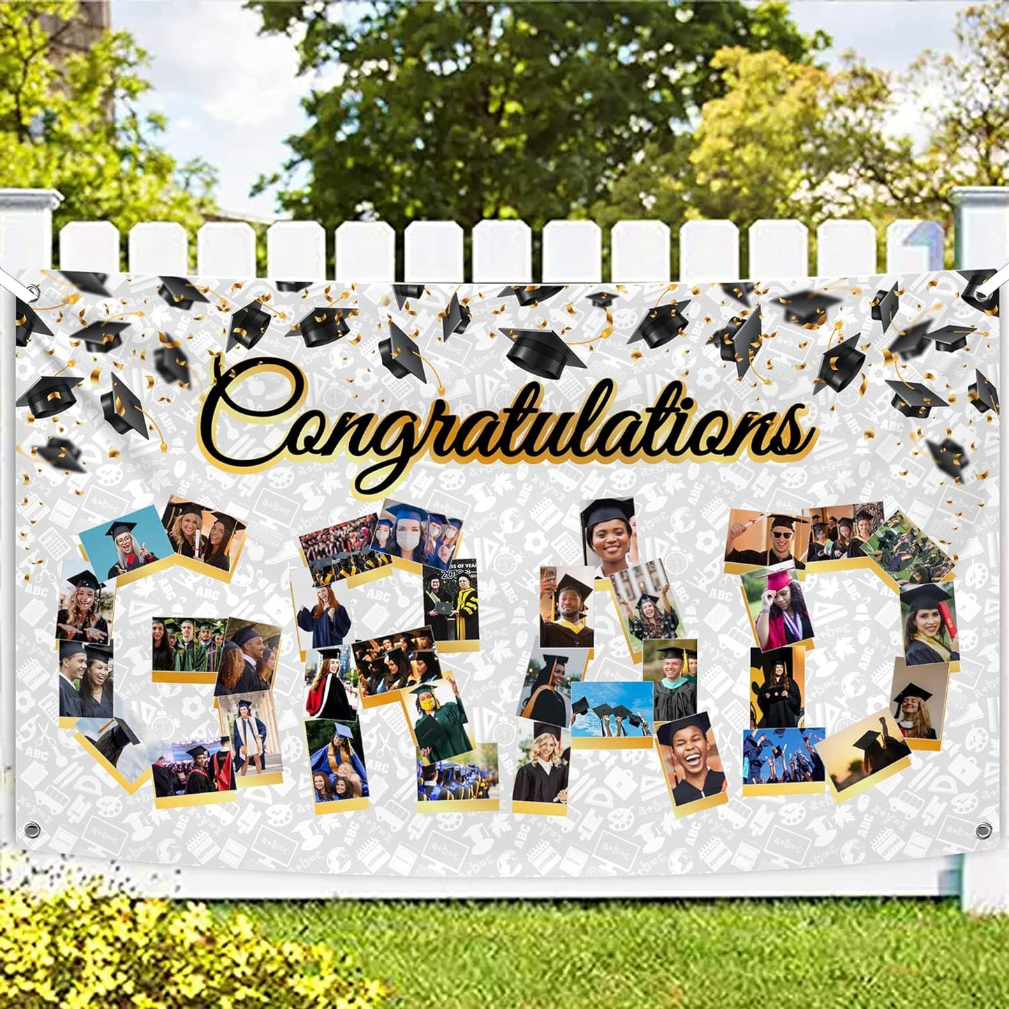 , Congratulations Grad Banner - Large, 72X44 Inch | Glitter Black and Gold Graduation Backdrop, Graduation Decorations Class of 2024 | Congratulations Banner, 2024 Graduation Party Decorations