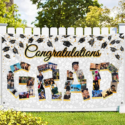 , Congratulations Grad Banner - Large, 72X44 Inch | Glitter Black and Gold Graduation Backdrop, Graduation Decorations Class of 2024 | Congratulations Banner, 2024 Graduation Party Decorations