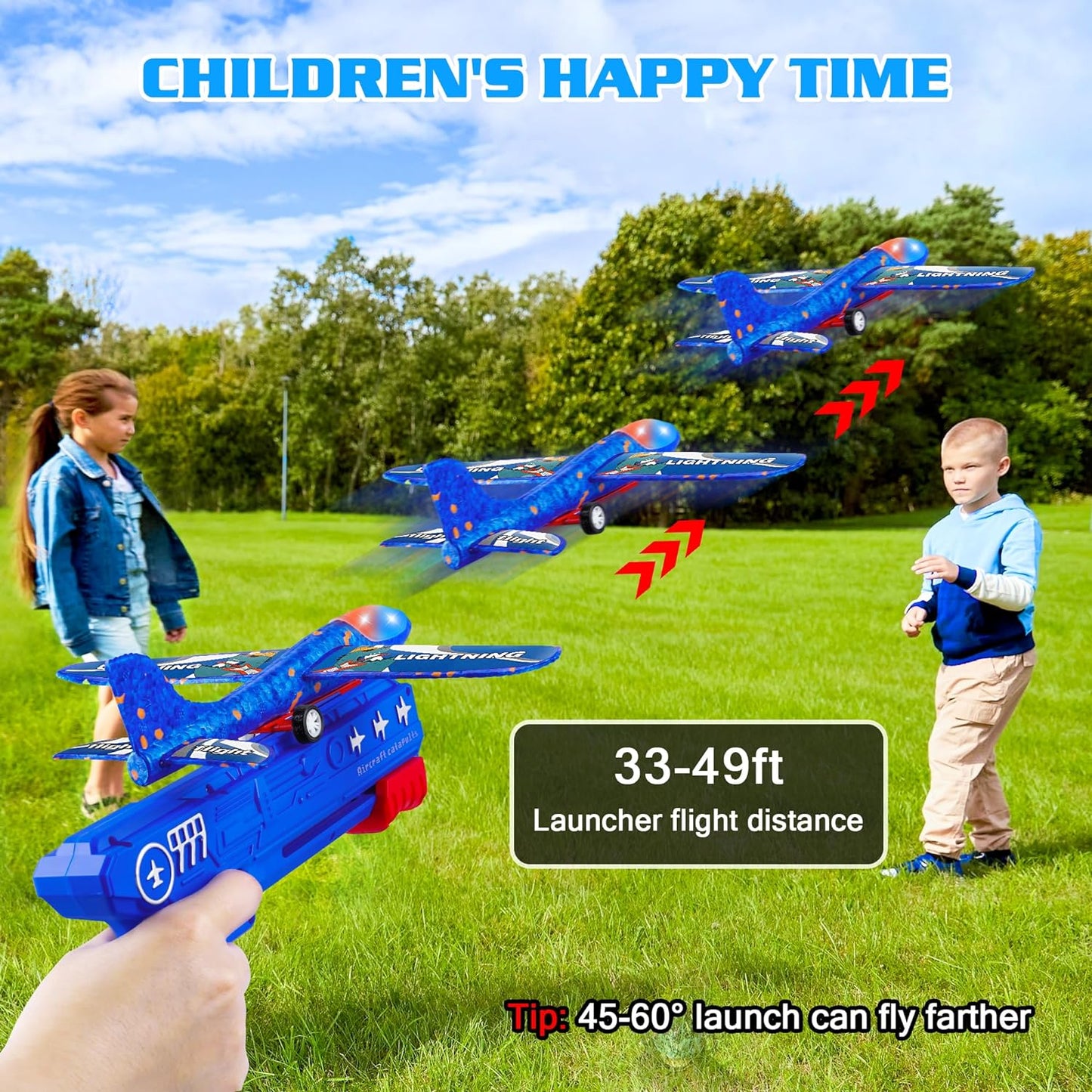 6 Pack Airplane Launcher Toys, 2 Flight Modes LED Foam Glider Catapult Plane, Outdoor Flying Toy for Kids, Birthday Gifts for Boy Girl 4 5 6 7 8 9 10 11 12 Year Old, B-Day Party Supplies