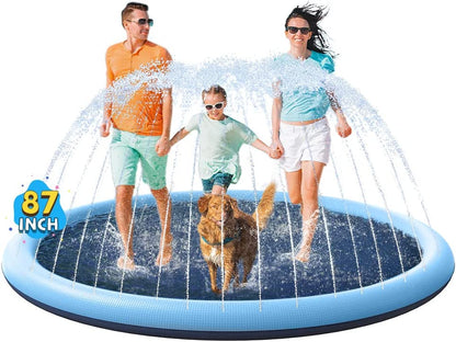 Non-Slip Splash Pad for Kids and Dog, Thicken Sprinkler Pool Summer Outdoor Water Toys - Fun Backyard Fountain Play Mat for Baby Girls Boys Children or Pet Dog (67 Inch, Blue&Blue)