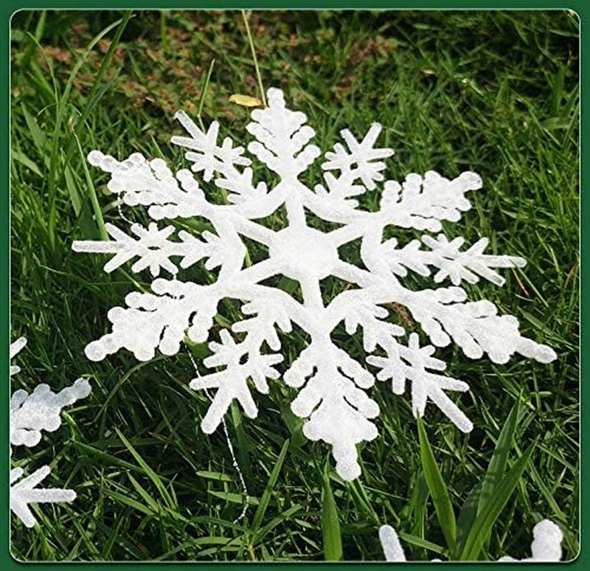 Large Snowflakes Set of 5 White Glittered Snowflakes  12In Plastic Christmas Decorative Hanging Ornaments Window Decor Winter Outdoor Decorations