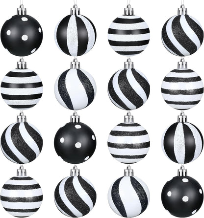 24 Pcs Christmas Black and White Ball Stripe Dot Hanging Xmas Ball Plastic Black Christmas Ornaments Christmas Decorations for Home and Holiday Party Christmas Trees Accessories (3.15 Inch)