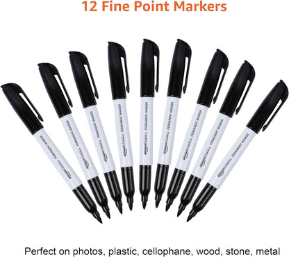 Fine Point Tip Permanent Markers, Black 4 Pack