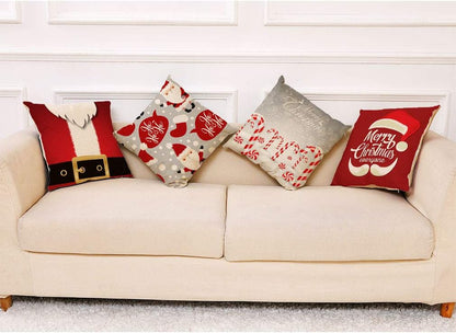 4PCS 18"X18" Throw Pillow Covers Christmas Decorative Couch Pillow Cases Cotton Linen Pillow Square Cushion Cover for Sofa, Couch, Bed and Car (Christmas-F)