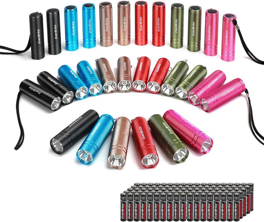 30-Pack Mini Flashlight Set, Aluminum LED Handheld Torches with Lanyard, Assorted Colors, Batteries Included for Party Favors, Night Reading, Camping, Power Outage, Gift to Christmas