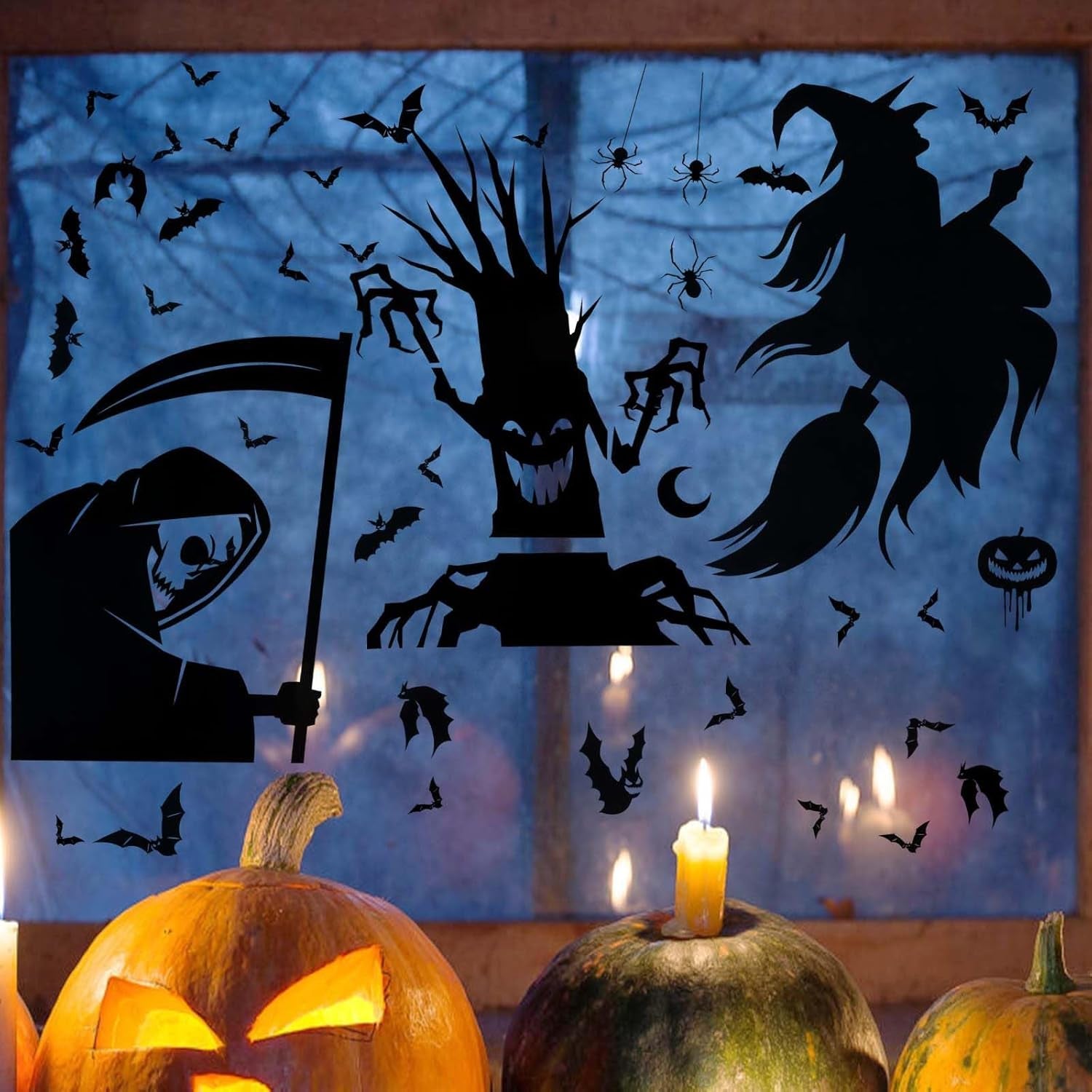 9 Sheets Halloween Decorative Window Stickers, Spooky Monster Window Sticker Halloween Horror Window Decals Scary Halloween Window Clings for DIY Door Home Party Decor (Style 3)