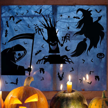9 Sheets Halloween Decorative Window Stickers, Spooky Monster Window Sticker Halloween Horror Window Decals Scary Halloween Window Clings for DIY Door Home Party Decor (Style 3)