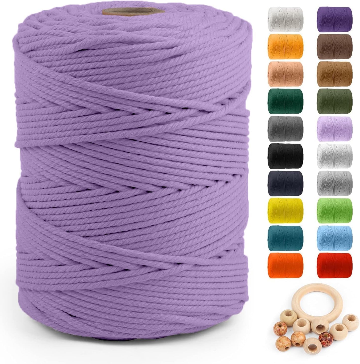 Macrame Cotton Cord 5Mm X 109 Yards,  100% Natural Handmade Colorful 4 Strands Twisted Braided Cotton Rope for Wall Hanging Plant Hangers Gift Wrapping Tapestry DIY Crafts(100M,White)