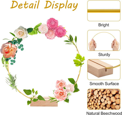 15Pcs 12 Inch Metal Floral Hoop Centerpiece with 15 PCS Wood Place Card Holders and Adjustable Foot Pads, Gold Wreath Macrame Hoop Rings Decorations for DIY Wedding Party Table Decor Dream Catcher