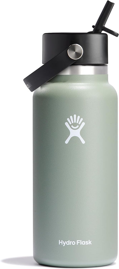 Wide Mouth Vacuum Insulated Stainless Steel Water Bottle with Leakproof Closeable Straw Lid for Cold Water Drinks, Sports, Travel, Car and School