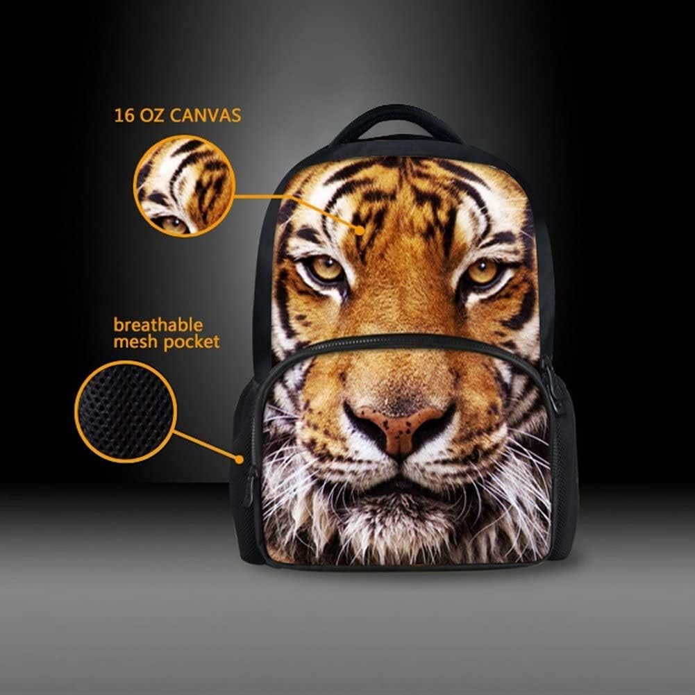 Tiger Animal School Bag for Man/Kid/Girl/Woman 3D Printing Student Backpack 17 Inch Black Cool Design Casual Daypack