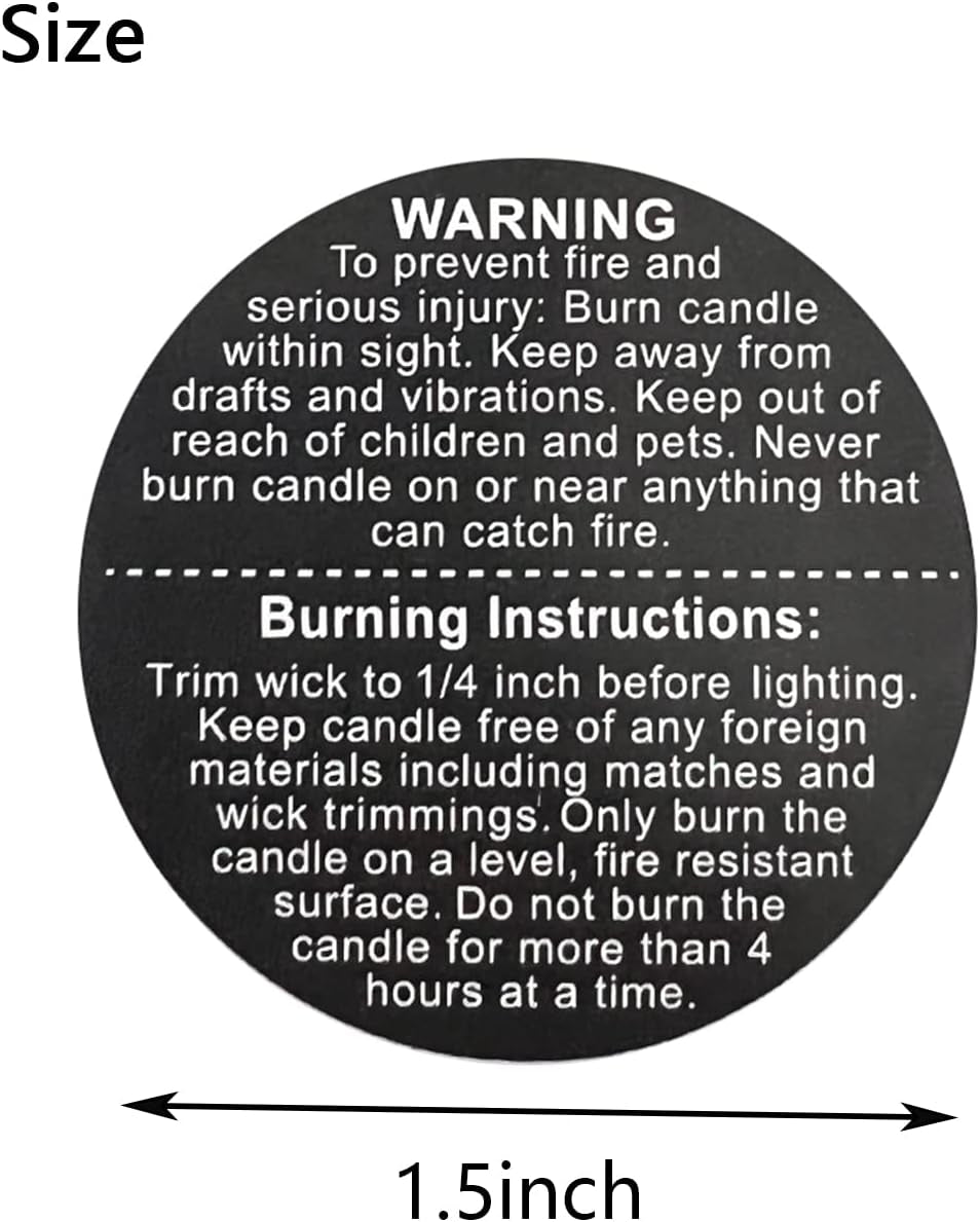 1000 PCS Candle Warning Labels, 1.5Inch round Candle Safety Labels Sticker for Candle Making DIY Candle Jars (Black)