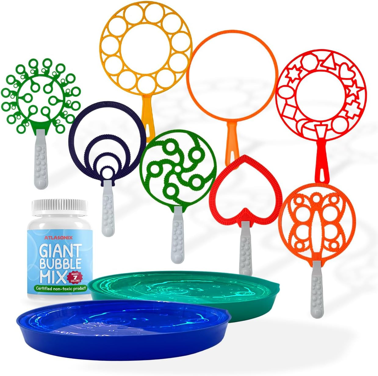 Giant Bubble Wands Outdoor Toys for Kids Large Blowing Rings Shapes Set for Big Soap Bubbles Includes Giant Bubble Mix Solution Kit Refill Summer Party Park Beach Fun Activities