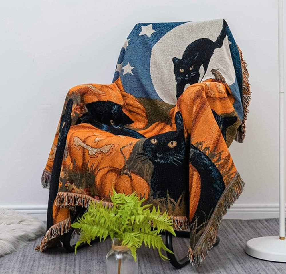 Vintage Halloween Blanket Cat Blanket Sofa Throw Blanket Chair Sofa Couch Bed Cover Fit Home Cozy Knit Blankets