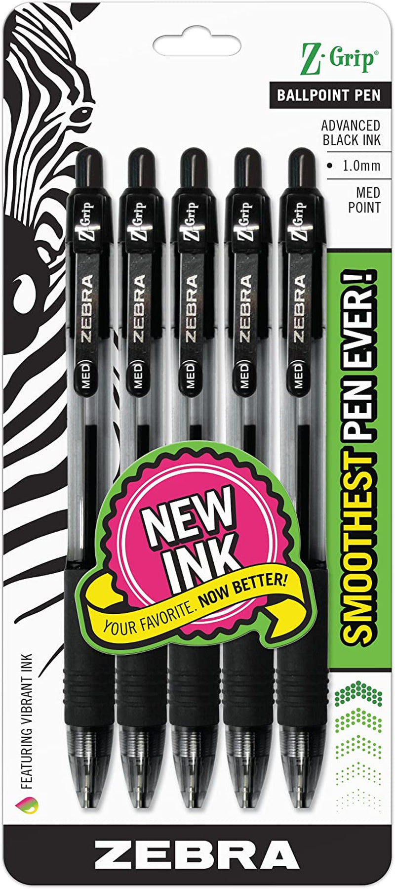 Pen Z-Grip Retractable Ballpoint Pen, Medium Point, Black Ink, 18-Pack, Model Number: 22218