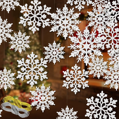 46 Snowflake Mixed Decoration Set for Winter Wonderland Christmas Tree Window Door Accessories