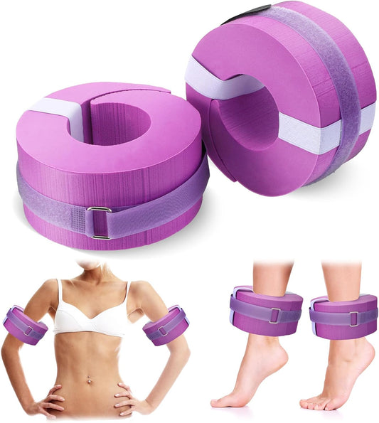 2 Pcs Foam Swim Aquatic Cuffs Equipment Water Aerobics Float Ring with Detachable Hook and Loop Fastener Fitness Workout Set for Swimming Fitness Training Pool Exercise