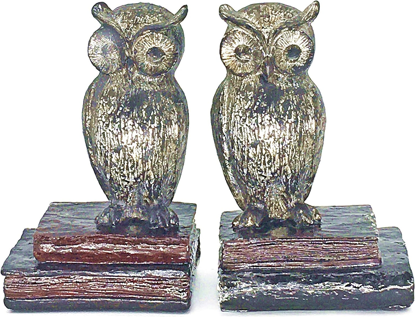 Decorative Bookends Owl Wide Eyed Rustic Retro Shabby Chic Unique Book Ends Birds Boho Farmhouse Home Decoration Office Library Shelves Stoppers Holder Nonskid Scholastic Kids Vintage