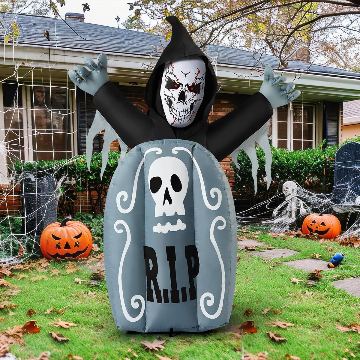 5.3 FT Halloween Inflatables Ghost Tombstone Outdoor Decorations,Blow Ups Scary Halloween Inflatable with Built-In LED Light for Party Indoor Yard Lawn Decor