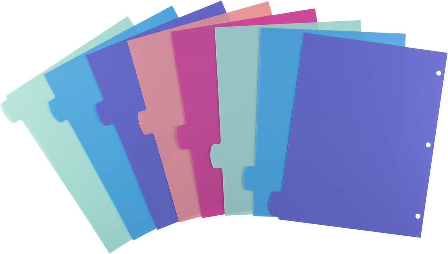 Durable Plastic 5-Tab Write & Erase Big Tab Dividers for 3 Ring Binders, Pastel Brights (16270)