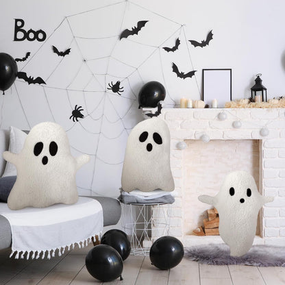 3 Pcs Halloween Pillows 12.6'' X 9.45'' Decorative Spooky Pillows for Sofa White Throw Pillows Decorative Plush Sofa Ghost Cushion for Indoors Home Outdoor Couch Kids