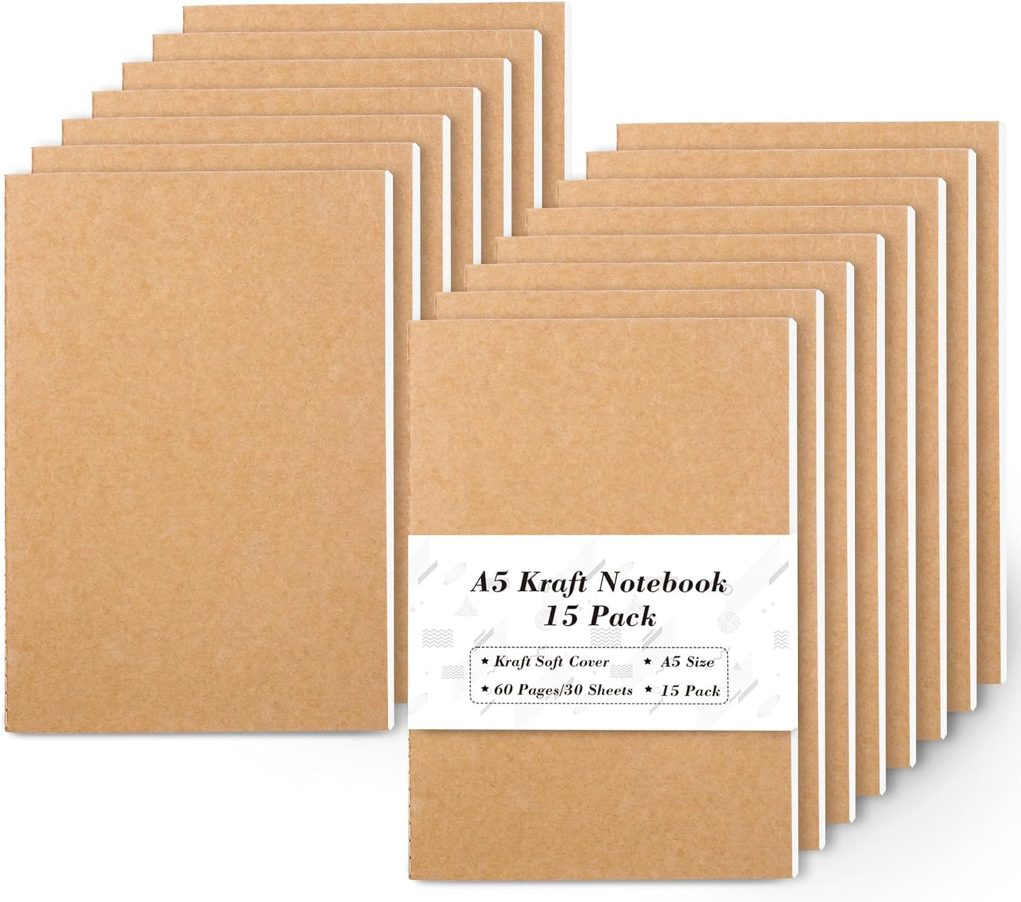 60 Pack Kraft Notebooks Bulk, Lined Travel Journals Note Pad Notebooks for Men Women Girls Students, Making Plans Writing Memos Office School Supplies, A5, 60 Pages, 8.3” X 5.5”