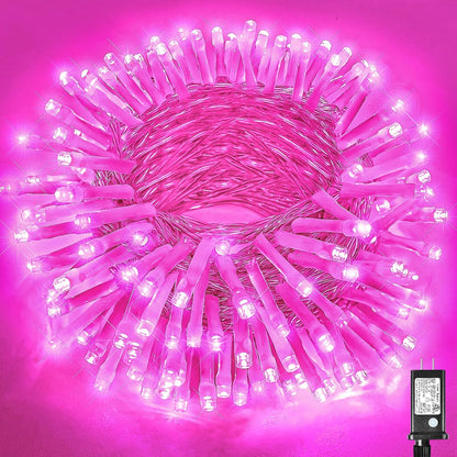 200 LED Pink String Lights, 66Ft Pink Christmas Lights Outdoor Waterproof 8 Modes Clear Wire, Connectable Plug in Twinkle Fairy Lights for Bedroom Indoor Wedding Valentines Christmas Decorations