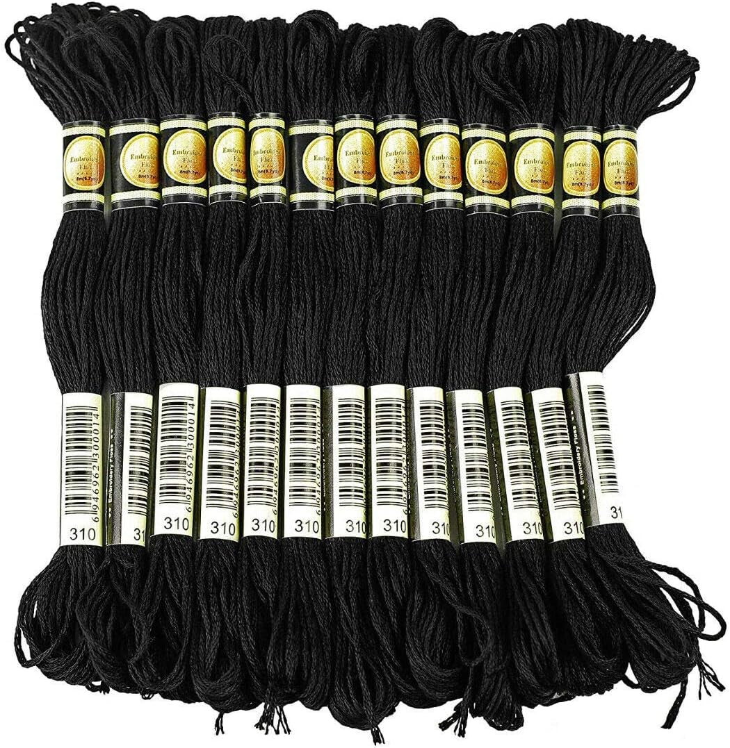 Black Embroidery Floss, 24 Skeins Embroidery Thread Friendship Bracelet String, Cross Stitch Threads Hair Wrap Yarn