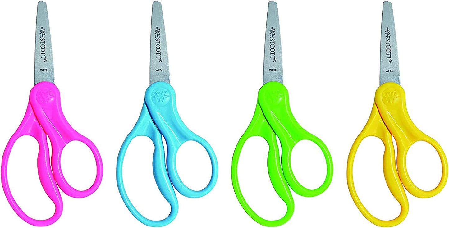 13140 Right- and Left-Handed Scissors, Kids' Scissors, Ages 4-8, 5-Inch Blunt Tip, Assorted, 12 Pack