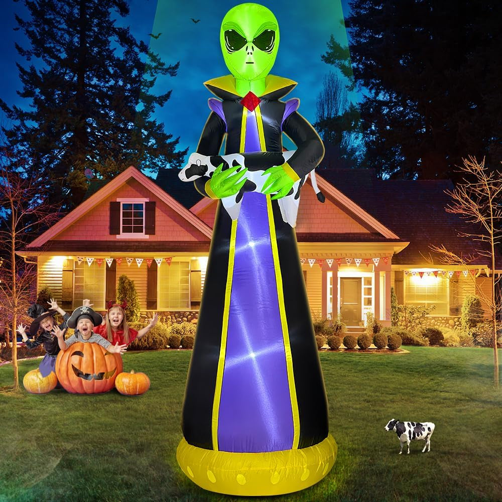 10 FT Halloween Inflatable Decoration Blow up Alien Decoration LED Lights Holiday Blow up Yard Decoration Halloween Yard Decorations Holiday Party Yard Lawn Halloween Decorations Outdoor Garden