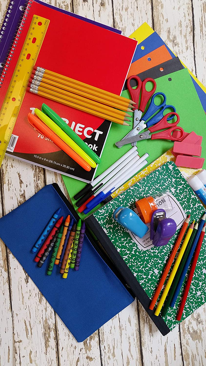 45 Piece School Supply Kit Grades K-12 - School Essentials Includes Folders Notebooks Pencils Pens and Much More!