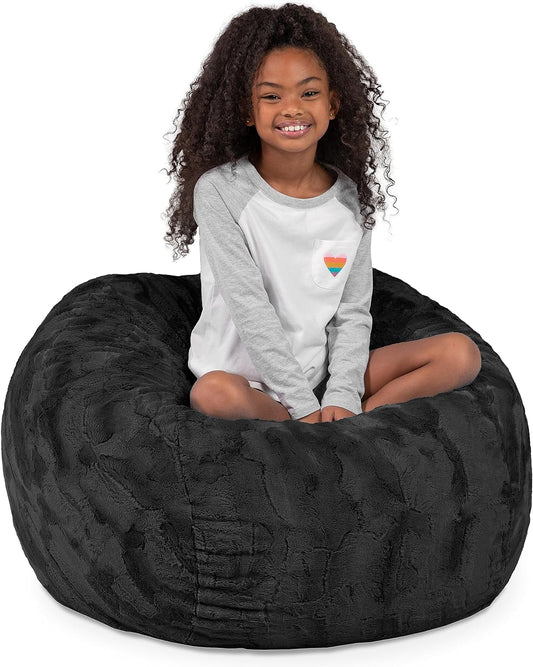 Saxx 3 Foot Bean Bag Chair - Faux Fur, Black