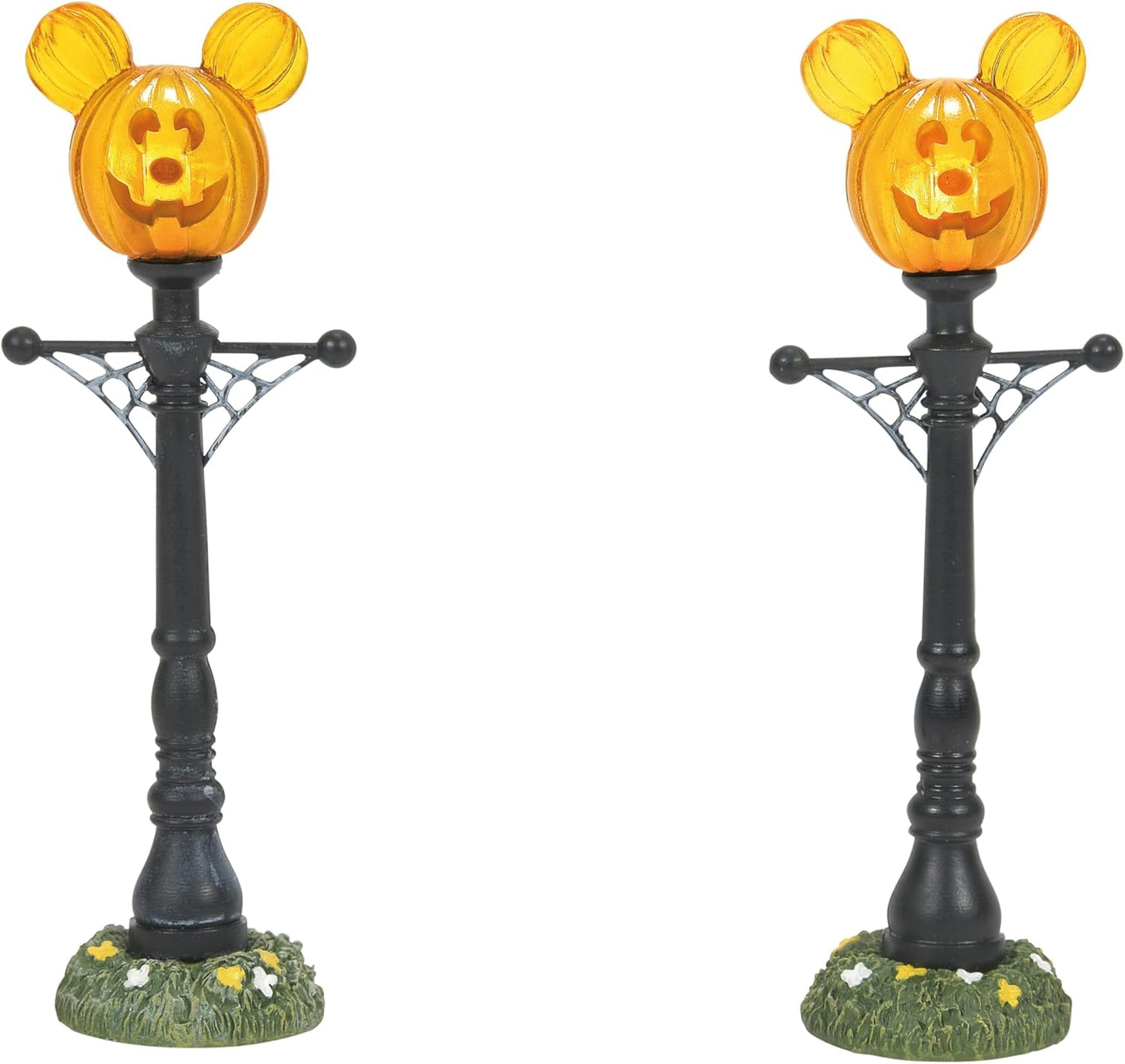 Disney Village Halloween Accessories Pumpkintown Mickey Mouse Street Lights Lit Figurine Set, 4.625 Inch, Multicolor