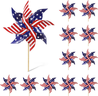 Wind Spinners Outdoor, 12Pcs American Flag Patriotic Pinwheels Red White and Blue Decorations, Garden Wind Spinners Patriotic Outdoor Decor Windmills for Yard Garden, Party Supplies, Memorial Day