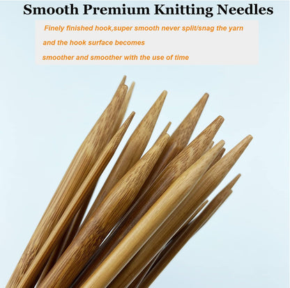 Bamboo Knitting Needle Set with Case 36Pcs Straight Single Pointed Kniting Needles 13.5Inch Length Sweater Needles for DIY Knitting Projects(2Mm-10Mm) Knitting Set with Accessories