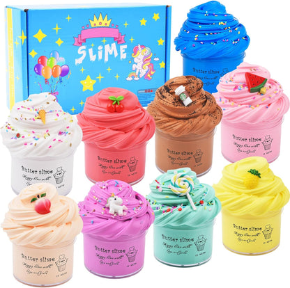 Scented Slime Kit with 3 Pack Butter Slime,Pink Watermelon,White Ice Cream and Ocean Coffee for Girls and Boys,Super Soft and Non Sticky DIY Surprise Slime(3X100Ml)