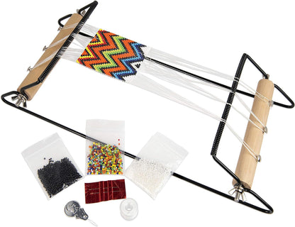 Metal Bead Loom Kit, Includes Loom (12.5" X 2.5" X 3"), Thread, Needles, and 18 Grams Glass Beads for Bracelets, Necklaces, Belts, and More