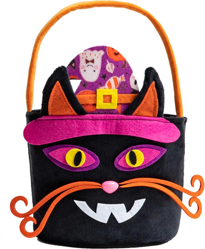 Halloween Trick or Treat Bag, Cat Plush Candy Tote Bucket Multipurpose Portable Collapsible Reusable Goody Bucket - Best Halloween Party Choice