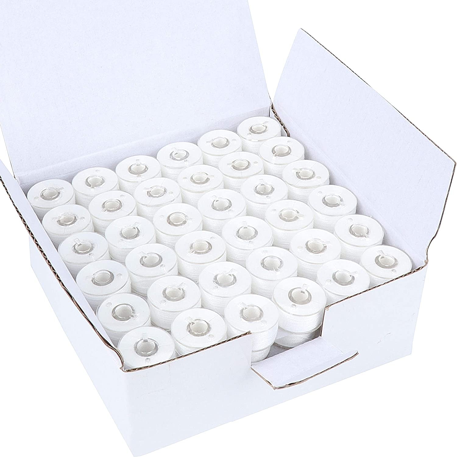 144Pcs White 60S/2(90WT) Prewound Bobbin Thread Plastic Size a SA156 for Embroidery and Sewing Machine Cottonized Soft Feel Polyester Thread Sewing Thread