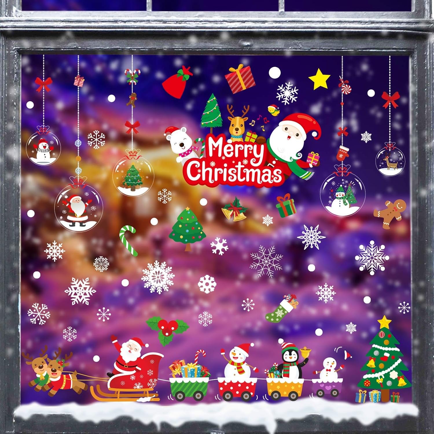 175 PCS Christmas Window Clings Xmas Window Decals Stickers for Christmas Window Decorations