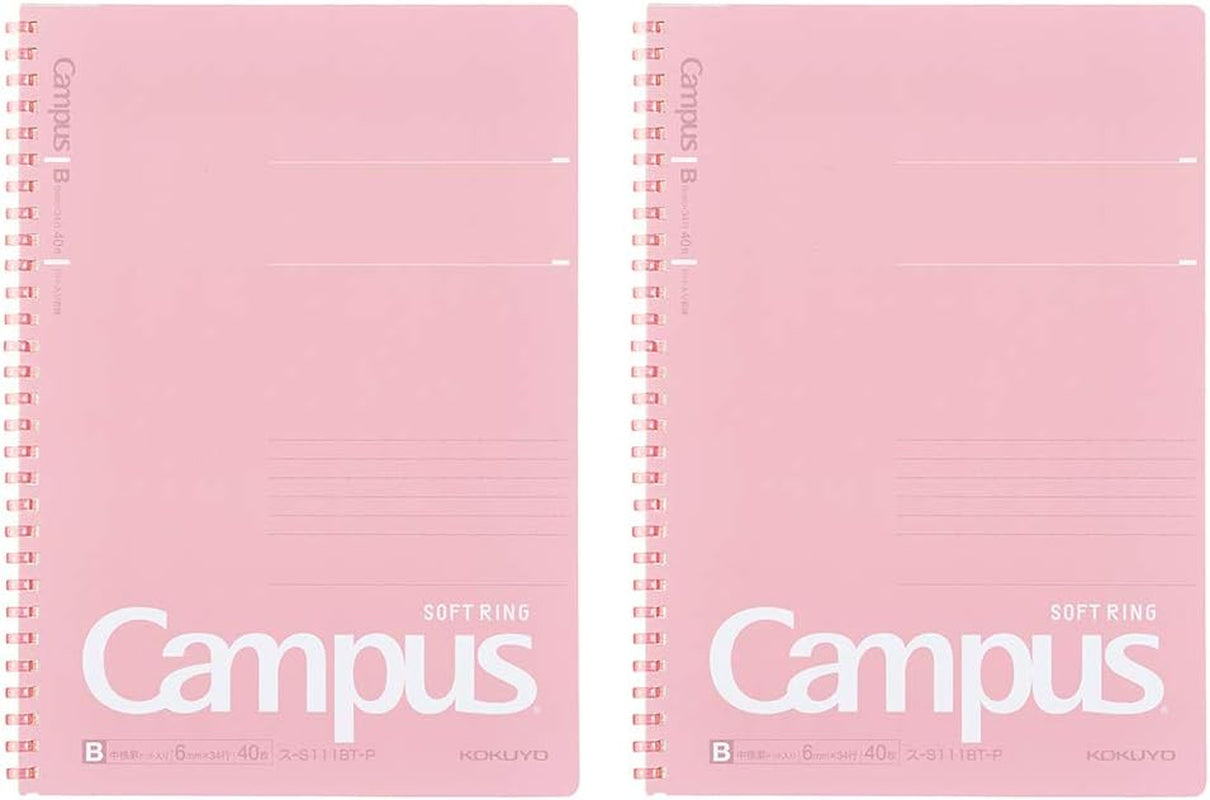 Campus Soft Ring Notebook, Semi-B5, B 6Mm Dot Ruled, 34 Lines, 40 Sheets, Pink, Set of 2, Japan Import (SU-S111BT-P)